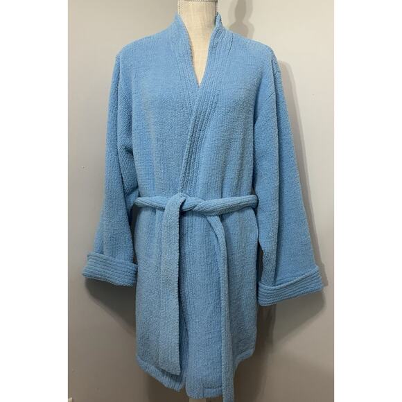 Victorias Secret Robe Baby Blue Ribbed Soft Snowflake Comfy Plush Bath M/L - Picture 2 of 2